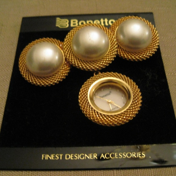 BONETTO Watch PEARLS Gold Tone Mesh Brooch Japan - Picture 3 of 8